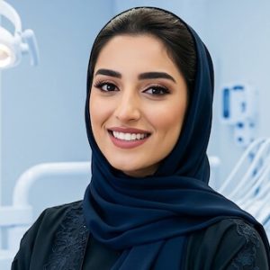 a woman smiling