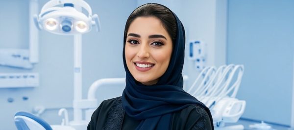a woman smiling